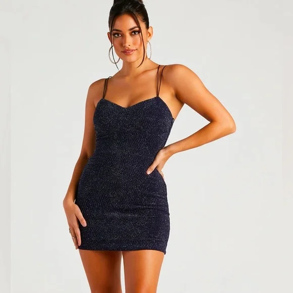 Windsor | Dresses | Windsor Navy Glitter Knit Mini Dress Size L | Poshmark